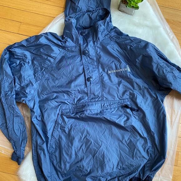 Monsanto Blue Hooded Windbreaker Jacket Medium